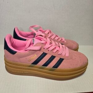 Adidas Gazelle Platform Sneakers Pink Suede Gum Sole Lace‎ Up Athletic Shoes